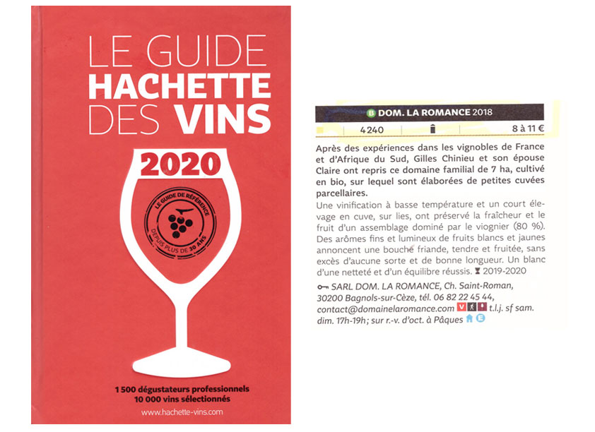 Domaine La Romance dans le guide Hachette 2020 vins 
